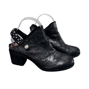 A.S.98 Black Shimmery Leather Slingback Mules Studded Heeled Shoes Size 39